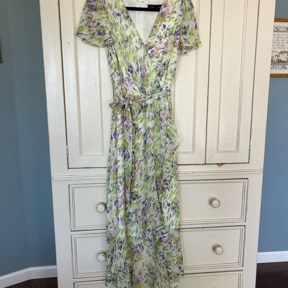 White House Black Market High Low Floral Dress in Green and Purple